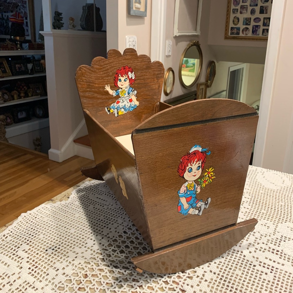 Vintage Wooden Doll Rocking Cradle